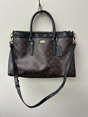 COACH Morgan Signature Satchel in Brown and Black